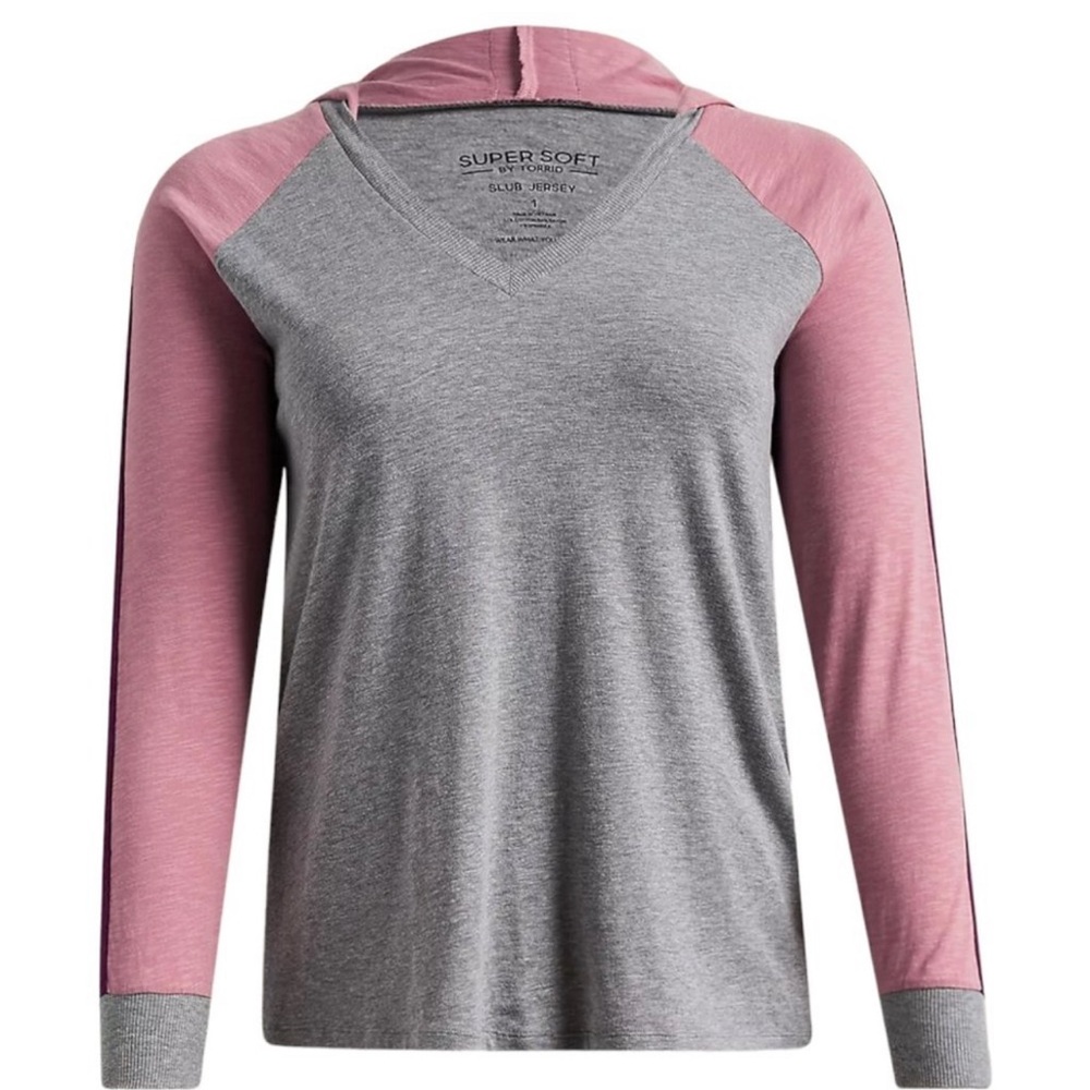 TORRID 00 (Medium) - Gray Pink Purple Stripe Super Soft T-Shirt Hoodie NEW